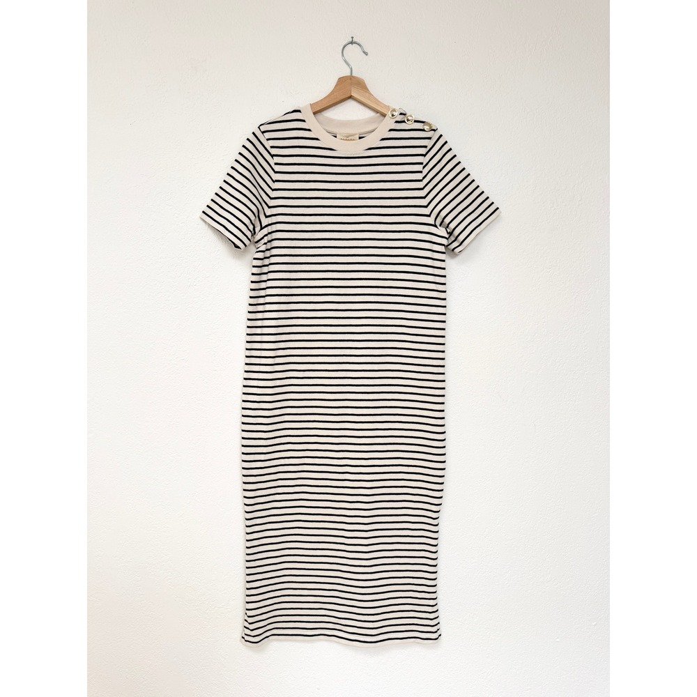 SEZANE Emy T Shirt Midi Dress Striped Knit Cream Navy Blue Preppy Classic M